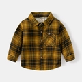 Chemise en flanelle à carreaux jaune chaude pour garçons avec boutons en bois et poche - Carreaux Jaune Foncé
