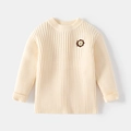 Maglione in maglia a coste color crema per bambini con ricamo a forma di leone - 90cm / Bianco Sporco
