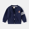 Donkerblauw vest voor kinderen met beertjesborduurwerk en witte mouwstrepen - 90cm / Marineblauw