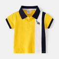 Geel katoenen poloshirt voor jongens met marineblauwe en witte kleurblokpanelen - 90cm / Geel