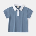 Polo classica in cotone per bambini blu nebbia con colletto bianco a contrasto - 120cm / Blu Denim