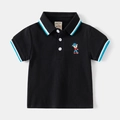 Polo classica in cotone nero per bambini con ricamo a forma di orso e colletto a righe - Nero / 100cm