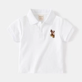 Polo blanc en coton pour garçon avec broderie colorée d'un ours faisant du skate - 90cm / Blanc