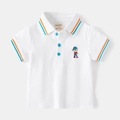 Polo bianca classica da bambino con ricamo a forma di orso e bordi a righe colorate - Bianco / 90cm