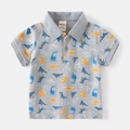 Boys' short sleeve polo shirt featuring colorful dinosaur prints on light gray fabric - 90cm / Gray