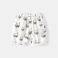 Pantaloncini bianchi in cotone per bambini con stampa elefante colorata e vita elastica - Bianco Stampato / 90cm