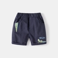 Dark blue cotton boys shorts with cartoon crocodile print and elastic waist - Navy Blue / 90cm