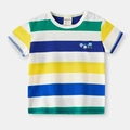 T-shirt per bambini a righe colorate con ricamo a escavatore e scollo rotondo - 90 / Righe Multicolore