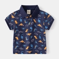 Polo a maniche corte da bambino blu scuro con stampe di dinosauri colorati - 90cm / Blu navy
