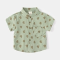 Camicia a maniche corte per bambini in cotone verde chiaro con stampa orsetto marrone - 100cm / Verde