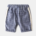Toddler boys blue plaid cotton shorts with elastic waist and stylish side tape detailing - 90cm / Denim Blue Plaid