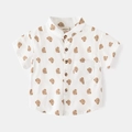 Camicia bianca a maniche corte per bambini con stampa di orsetto e colletto alla coreana - 110cm / Bianco