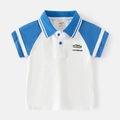 Katoenen poloshirt voor jongens met raglanmouwen en een dinosaurusborduurwerk - 90cm / Blauw