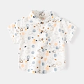 Camicia bianca a maniche corte per bambini con stampa di elefanti colorati e collo alla coreana - Bianco / 90cm