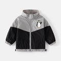 Kinderjas in kleurblokken met schattige pinguïnprint en verstelbare trekkoordzoom - 90cm / Grijs/Zwart