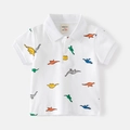 Polo per bambini a maniche corte con stampa colorata di dinosauri e colletto classico - 90 / Bianco