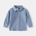 Toddler light blue long-sleeve polo shirt featuring small dog embroidery and buttons - 90 / Denim Blue