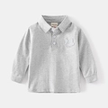 Classic grey long-sleeved polo shirt for boys with a cute dog embossed pattern - 90 / Gray