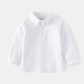 Detail of white cotton long-sleeved polo shirt with ribbed cuffs and 3D cartoon embroidery - 90 / White