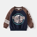 Donkerblauwe jongenssweater met bruine raglanmouwen en Save Our Earth print - 90cm / Marine/Koffie