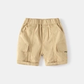 Boys khaki cargo shorts with elastic waist and colorful embroidery for summer comfort - Khaki / 90cm