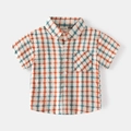 Camicia classica a quadri arancioni e verde acqua a maniche corte per bambini con bottoni - 90cm / Quadri Arancione Verde