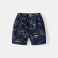 Detail of dark blue boys shorts with robot print, elastic waist and rolled cuffs - 90cm / Navy Blue