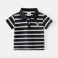 Polo a maniche corte a righe per bambini con ricamo di orsetto sul petto - 90 / Righe Nere