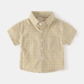 Camicia a maniche corte in cotone a quadretti gialli e blu per bambino con colletto classico - Quadretti Giallo Albicocca / 90cm
