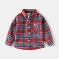 Chemise classique à carreaux rouges et bleus à manches longues pour garçon avec poche - Carreaux Rouges / 90cm