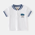 Wit poloshirt met korte mouwen voor jongens met neushoornprint en katoenen V-halslijn - 90cm / Wit