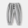 Graue Strick-Jogginghose für Jungen mit elastischem Bund und dekorativem Drei-Knopf-Detail - Grau / 90cm