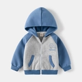 Kinder hoodie met rits in grijs en blauw voorzien van een dinosaurus print - Grijs en Blauw / 90cm