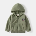 Giacca in pile con cappuccio per bambini verde oliva con ricamo orso e zip - Verde Militare / 90cm