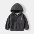 Giacca calda con cappuccio in pile per bambini grigio scuro con ricamo orso e zip - grigio scuro / 90cm
