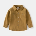 Classic mustard yellow long sleeve cotton shirt for boys with dual chest pockets - 90cm / Coffee