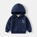 Felpa con cappuccio blu scuro per bambini con stampa di dinosauro e zip integrale - Blu navy / 90cm