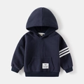 Felpa blu navy con cappuccio per bambino con strisce bianche sulla manica e tasca - 100cm / Blu navy