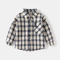 Camisa clásica de algodón a cuadros amarillos y azules de manga larga para niños pequeños - 90cm / Cuadros Albaricoque Negro