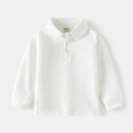 White long-sleeve kids POLO shirt in soft knit cotton with classic collar design - 90cm / Solid White