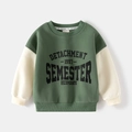 Jongens sweatshirt met lange mouwen in donkergroen en crème met letteropdruk - Legergroen / 90cm