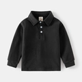 Minimalist black kids' long sleeve polo shirt with ribbed cuffs and polo collar - 90cm / Solid Black