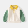 Kinder polo sweatshirt met lange mouwen en kleurblok ontwerp in beige groen en geel - 100cm / Off-white Patchwork Mouwen