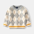 Pull en maille pour enfants à motif de losanges gris jaune blanc avec col rond et manches - 100cm / Gris