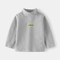 Kids black and white striped mock neck long sleeve T-shirt with neon yellow patch - 100cm / White Striped