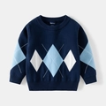 Pull en tricot bleu marine pour enfants avec motif à losanges classique bleu et blanc - 90cm / Bleu marine
