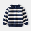 Pull rayé pour enfants bleu marine avec broderie mignonne de petit ours - 100cm / Rayé Marine Blanc
