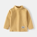 Kids warm striped turtleneck t-shirt in mustard yellow with HAPPY sport label - 100cm / Yellow Plaid