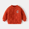 Orangefarbene Kinder Steppjacke mit Rautenmuster und C-Buchstaben Stickerei im Baseball-Stil - 150cm / Orangerot