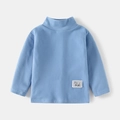 Light blue kids turtleneck thermal shirt with ribbed texture and woven sport label - Blue Stripe